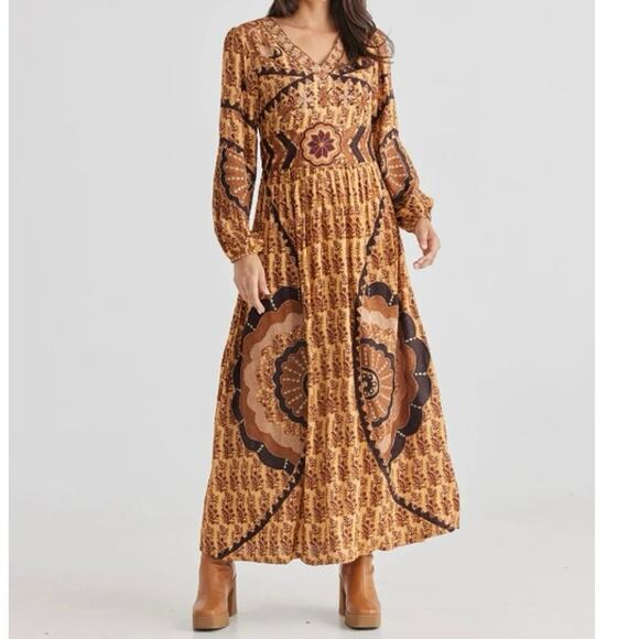 Talisman Sitara Golden Floral Maxi Small Beaded Embroidered Boho Paisley Floral - Picture 1 of 16
